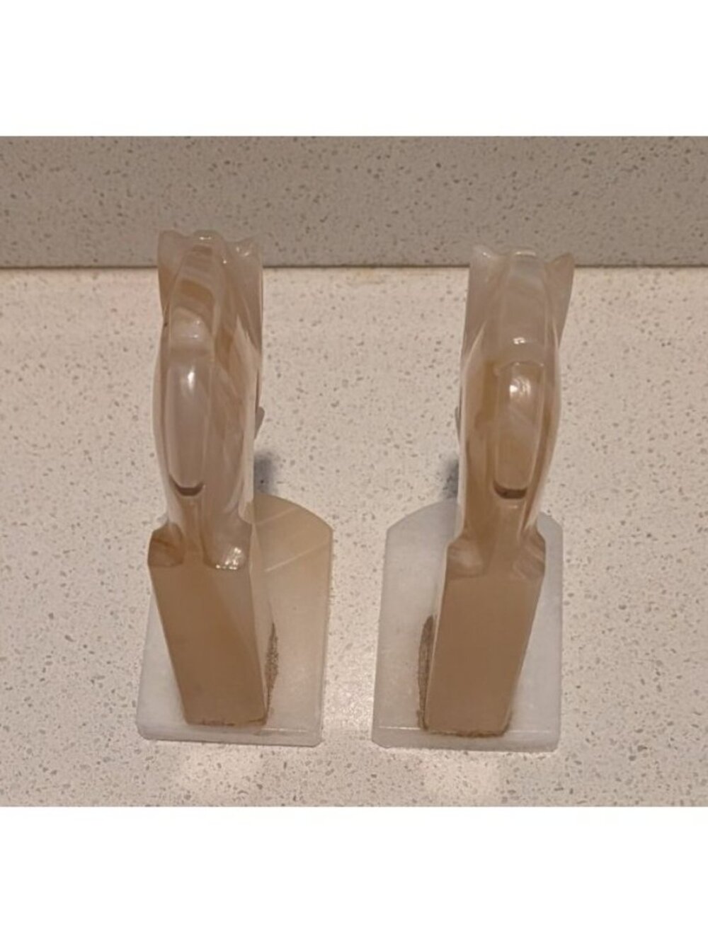 Vintage Hand-Carved Onyx Horse Head Bookends Neutral Tones Art Deco MCM library - Picture 7 of 13